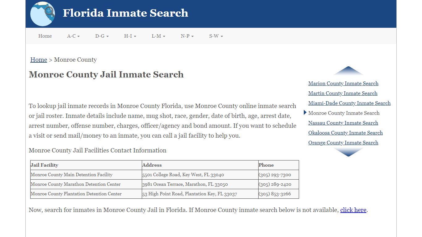 Monroe County FL Jail Inmate Search